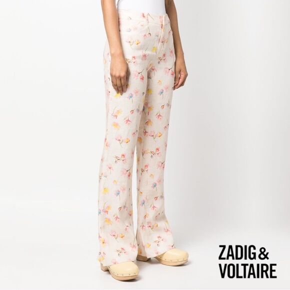 Zadig & Voltaire **NWT** Pistol Courtney Floral Linen Pants in Vanille - Picture 6 of 15